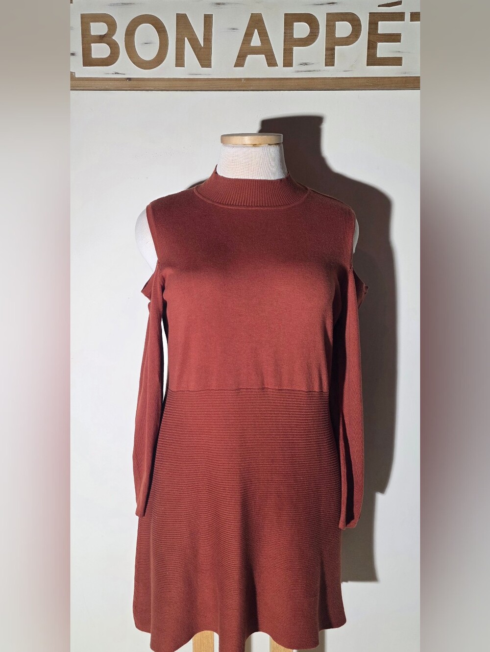 Style & Co. Rust Brown Cold-Shoulder Knit Dress (Size XL)